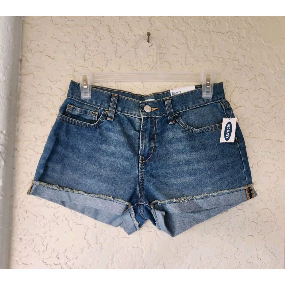 Old Navy Girls Denim Blue Jeans Shorts Adjustable Waist Pockets Size 14